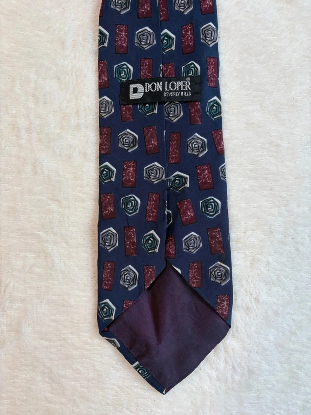 Don Loper Men's Geometric Blue Burgundy Gray Green Silk‎ Woven Designer Tie